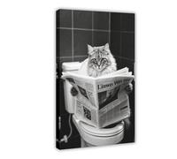 TIOQFJD Toilet Reading Siberian Cat (1) Canvas Poster Bedroom Decor Landscape Office Room Decor Gift 24x36inch(60x90cm)