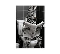 TIOQFJD Zebra Reading on The Toilet Canvas Poster Wall Art Decor Print Picture Paintings for Living Room Bedroom Decoration 16x24inch(40x60cm)