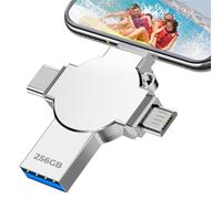 Tioreint USB Stick 256GB USB Flash Drive 4 in 1 USB 3.0 Memory Stick 256GB Portatile Pen Drive for Smartphone/Laptop/PC,External Storage Save More Photos & Videos
