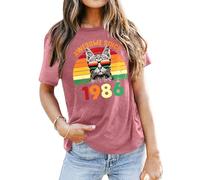 tiorhooe 40th Birthday T-Shirts Women Awesome Since 1986 Birthday Gift Top | Retro Cat Rainbow Graphic, Nostalgic Playful, Soft Breathable, Relaxed Crewneck, Vibrant Fade-Proof, Easy-Care Versatile