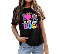 tiorhooe 80s T Shirts Women Retro 80s 90s Theme Party T-Shirt 80s 90s Fancy Dress Costume Outfits Tops