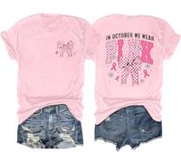 tiorhooe Breast Cancer T Shirts Women in October We Wear Pink Tshirt Ribbon Cancer Awareness Tee Tops