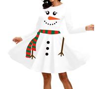 tiorhooe Christmas Dress for Women Xmas Long Sleeve Midi Dress Christmas Holiday Party Dresses (White1,S)