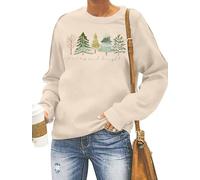 tiorhooe Christmas Sweatshirt for Women 2025 Merry and Bright Jumper Funny Xmas Graphics Pullover Tops (Beige1,L)