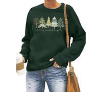 tiorhooe Christmas Sweatshirt for Women Merry and Bright Jumper Funny Xmas Graphics Pullover Tops (Green1,M)