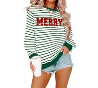 tiorhooe Christmas Sweatshirt for Women Merry Christmas Xmas Stripe Jumper | Christmas Graphic, Breathable Soft Knit, Relaxed Crewneck, Pairs With Denim, Perfect For Holiday Parties And Cozy Winter Days