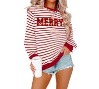tiorhooe Christmas Sweatshirt for Women Merry Christmas Xmas Stripe Jumper | Christmas Graphic, Breathable Soft Knit, Relaxed Crewneck, Pairs With Denim, Perfect For Holiday Parties And Cozy Winter Days