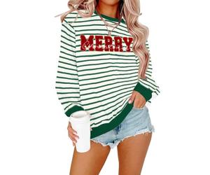 tiorhooe Christmas Sweatshirt for Women Merry Christmas Xmas Stripe Jumper | Christmas Graphic, Breathable Soft Knit, Relaxed Crewneck, Pairs With Denim, Perfect For Holiday Parties And Cozy Winter Days