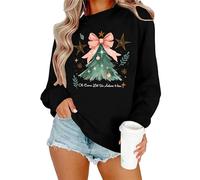 tiorhooe Christmas Sweatshirt for Women Xmas Trees Jumper Christmas Holiday Long Sleeve Pullover (Black1,XL)
