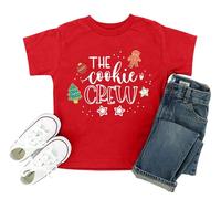 tiorhooe Christmas Tshirt Kids The Cookie Crew T-Shirt Boys Girls Xmas Short Sleeve Top 3-8 Years (Red1,130)