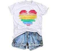tiorhooe Gay Pride T Shirt Women Rainbow Flag Heart Shirts LGBT Pride Month T-Shirt Short Sleeve Tops
