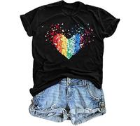 tiorhooe Gay Pride T Shirt Women Rainbow Flag Heart Shirts LGBT Pride Month T-Shirt Short Sleeve Tops