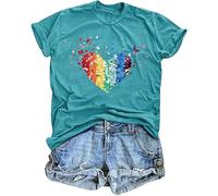 tiorhooe Gay Pride T Shirt Women Rainbow Flag Heart Shirts LGBT Pride Month T-Shirt Short Sleeve Tops