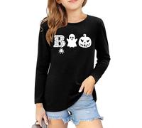 tiorhooe Halloween Long Sleeve Top Kids Boo Pumpkin Tshirt Girls Boys 5-14Y