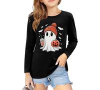 tiorhooe Halloween Long Sleeve Top Kids Boo Pumpkin Tshirt Girls Boys 5-14Y