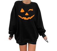 tiorhooe Halloween Oversized Jumper Women Smiling Pumpkin Sweatshirt Ladies