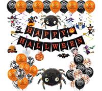 tiorhooe Halloween Party Decorations Set Foil Balloons Happy Halloween Banner Cute Pumpkin Balloon Stickers