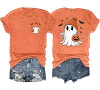 tiorhooe Halloween T Shirts for Women Cute Ghost Shirt Pumkin Tshirt Happy Halloween Tops