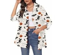 tiorhooe Halloween Tops for Women Pumpkin Ghost Long Sleeve Shirt Ladies Halloween Button Down Top