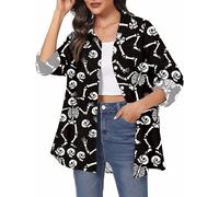 tiorhooe Halloween Tops for Women Pumpkin Ghost Long Sleeve Shirt Ladies Halloween Button Down Top