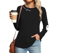 tiorhooe Halloween Tops for Women Smiling Pumpkin Long Sleeve Tshirt Cute Ghost Spider T-Shirt