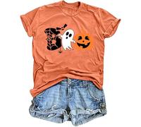 tiorhooe Halloween Tshirts Women Boo Halloween Shirt Pumpkin Ghost Graphic Costume Tee Tops