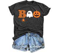 tiorhooe Halloween Tshirts Women Boo Halloween Shirt Pumpkin Ghost Graphic Costume Tee Tops