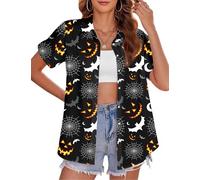 tiorhooe Hawaiian Shirts for Women Tropical Tree Short Sleeve Holiday Shirt | Aloha Floral Print, Soft Breathable, Button-Down, Relaxed Fit, Lightweight, Easy Care, Machine Washable, Fade-Resistant