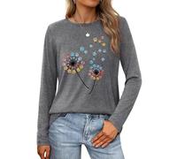 tiorhooe Long Sleeve Tops Women Casual Crew Neck Fashion Tshirt Going Out Top Loose Fit Basic Blouse Tees
