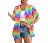 tiorhooe Pride Shirt Women Heart Rainbow Graphic T Shirt Causal Hawaiian Pride Button Down Tops