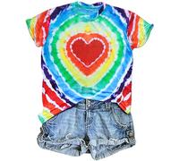tiorhooe Pride Shirts for Women LGBT Pride Flag Heart T Shirt Gay Pride Month Short Sleeve Top Multicoloured