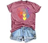 tiorhooe Pride Shirts for Women LGBT Pride Flag Heart T Shirt Gay Pride Month Short Sleeve Top Pink