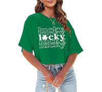 tiorhooe St Patricks Day Crop Top Women Irish Shamrock T Shirts Novelty Ireland Graphic Tee Shirt (LuckyGreen1,XXL)