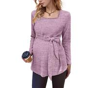 tiorhooe Women's Knit Maternity Tops Long Sleeve Breastfeeding Pregnancy Top Square Neck Tunic Maternity Clothes