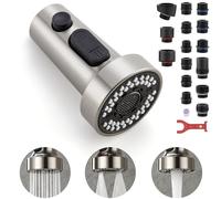TIORIY Pull Down Spray Head Replacement - for Kitchen Faucet Sprayer Head with 15 Adapters, 3 Function Pull Out Faucet Spray Nozzle, Brushed Nickel