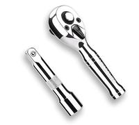Tiosamd Stubby Ratchet Set- 3/8" Drive Ratchet Handle with a Extension Bars, Gift for Men 72-T Reversible Quick Release Head Premium Mini Ratchet Wrench for Narrow Spaces