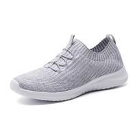 TIOSEBON Slip On Shoes Women, Lightweight Walking Casual Trainers, Ladies Breathable Walking Running Work Sneaker with Memory Foam 9.5 UK Light Gray