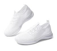 TIOSEBON Slip On Shoes Women, Lightweight Walking Casual Trainers, Ladies Breathable Walking Running Work Sneaker with Memory Foam 9.5 UK 2123 White