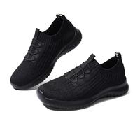 TIOSEBON Slip On Shoes Women, Lightweight Walking Casual Trainers, Ladies Breathable Walking Running Work Sneaker with Memory Foam 8 UK All Black