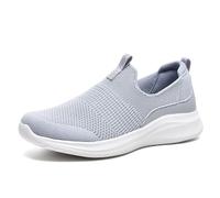 TIOSEBON Women's Walking Tennis Shoes Knit Lightweight Slip on Breathable Mesh Comfortable Sneaker 5.5UK C/Light Grey, 5.5 UK