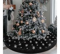 Tiosggd Black Christmas Tree Skirt - 36 Inches Faux Fur With Silver Sequin Snowflakes - Gothic Rug for 6 Ft Tree, Xmas Mat for Halloween Holiday