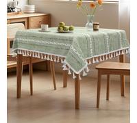 tiosggd Boho Small Square Tablecloth 36''x36'', Sage Green Linen Coffee Table Cover, Summer Nightstand Cover Top, End Bedside Table Cloth Runner, Coastal Rustic Farmhouse Home Decor