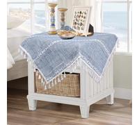 tiosggd Dusty Blue Small Square Tablecloth 24''x24'', Nightstand Cover, Linen Rusitc Farmhouse Table Cover for Round Table, Coffee Table, Bedside, End Table Cloth with Tassels, Boho Summer Home Decor