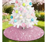 tiosggd Pink Christmas Tree Skirt, 48 inch Large Sequin Xmas Tree Ornaments, Double Layers Glitter Tree Mat Fall Thanksgiving Day Christmas Decorations for 7.5 Ft Tree