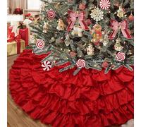 tiosggd Red Ruffle Christmas Tree Skirt, 48 Inches 6-Layer Large Fluffy Tree Skirt for Artificial Trees, Rustic Farmhouse Red Mother's Day Decorations Ornaments for Spring Summer Wedding Party Decor