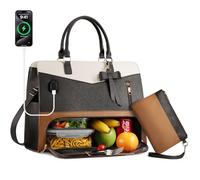 Tiostep Lunch Tote Bag for Women 2 in 1 Laptop Work Bag with Lunch Compartment Insulated Lunch Bag and Purse Combo Waterproof PU Leather 15.6 Inch Computer Bag for Daily, Office, Picnic. Mix Color