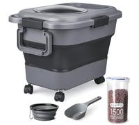 TIOVERY Dog Food Storage Container, 10-20 lbs Airtight Collapsible Cat Food Storage, Portable Handle, Wheeled, Large, Modern/Minimalist, Pet Food Container
