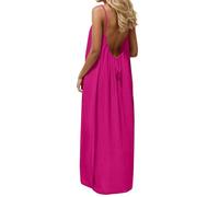 Tiowcsekp backless house dress, Backless Cami Dresses for Women Summer 2026 Causal Button Fashion Midi Vacation Floral Dress Cami Lounge Solid Color Sleeveless House Dresses Long Sundress Hot Pink