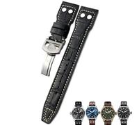 TIOYW 20mm 21mm 22mm Rivet Calfskin Leather Watch band Fit for IWC watch Big PILOT IW5009 SPITFIRE IW3777 Le Petit Prince Mark strap(Black white 2,21mm)
