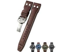 TIOYW 20mm 21mm 22mm Rivet Calfskin Leather Watch band Fit for IWC watch Big PILOT IW5009 SPITFIRE IW3777 Le Petit Prince Mark strap(Browm white 2,22mm)